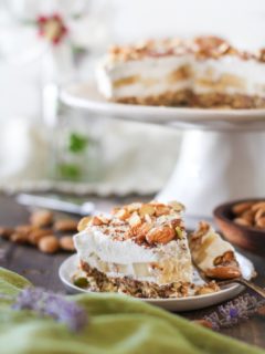 No Bake Vegan Banana Cream Pie | TheRoastedRoot.net #glutenfree #healthy #dessert #recipe #dairyfree #sugarfree