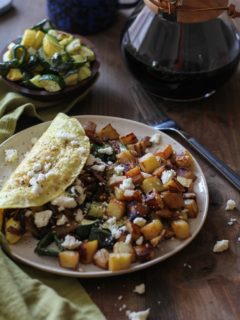 Roasted Vegetable and Caramelized Onion Omelette with Feta | TheRoastedRoot.net #vegetarian #recipe #healthy #breakfast