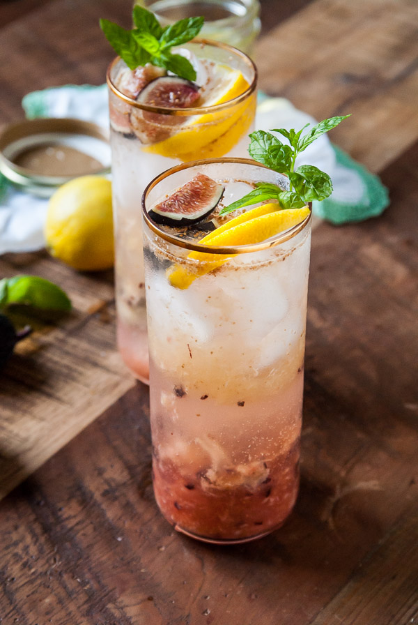 Fig and Lemon Sparkler with Basil-Mint Simple Syrup #cocktail #drink #recipe