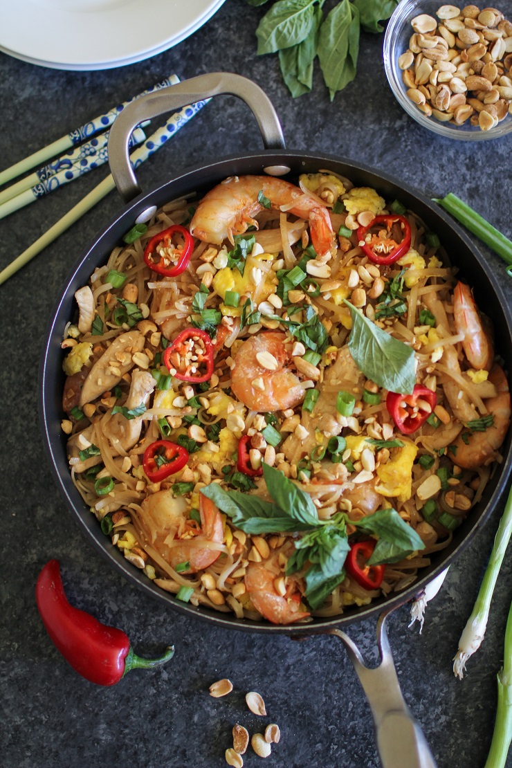 Easy 30-Minute Chicken Pad Thai |TheRoastedRoot.net #glutenfree #thai #dinner #healthy #30minutemeals