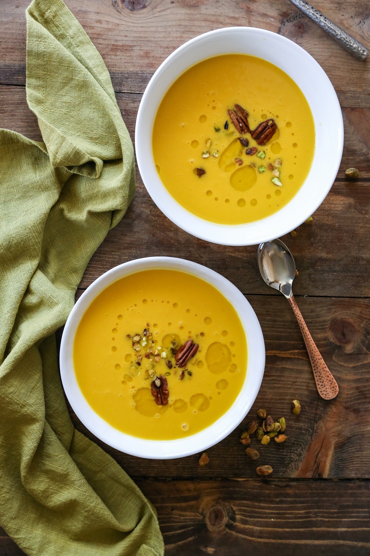 Crock Pot Butternut Squash Apple Soup - dairy-free, gluten-free, and healthy | TheRoastedRoot.net #recipe #dinner #fall 