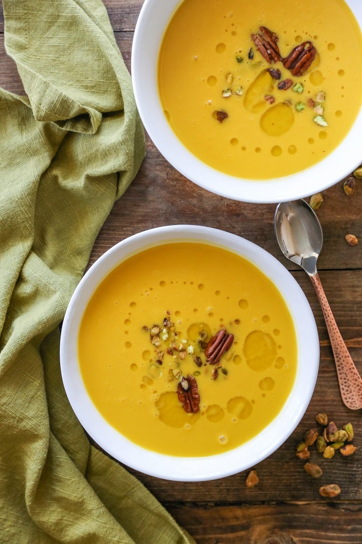 Crock Pot Butternut Squash Apple Soup - dairy-free, gluten-free, and healthy | TheRoastedRoot.net #recipe #dinner #fall