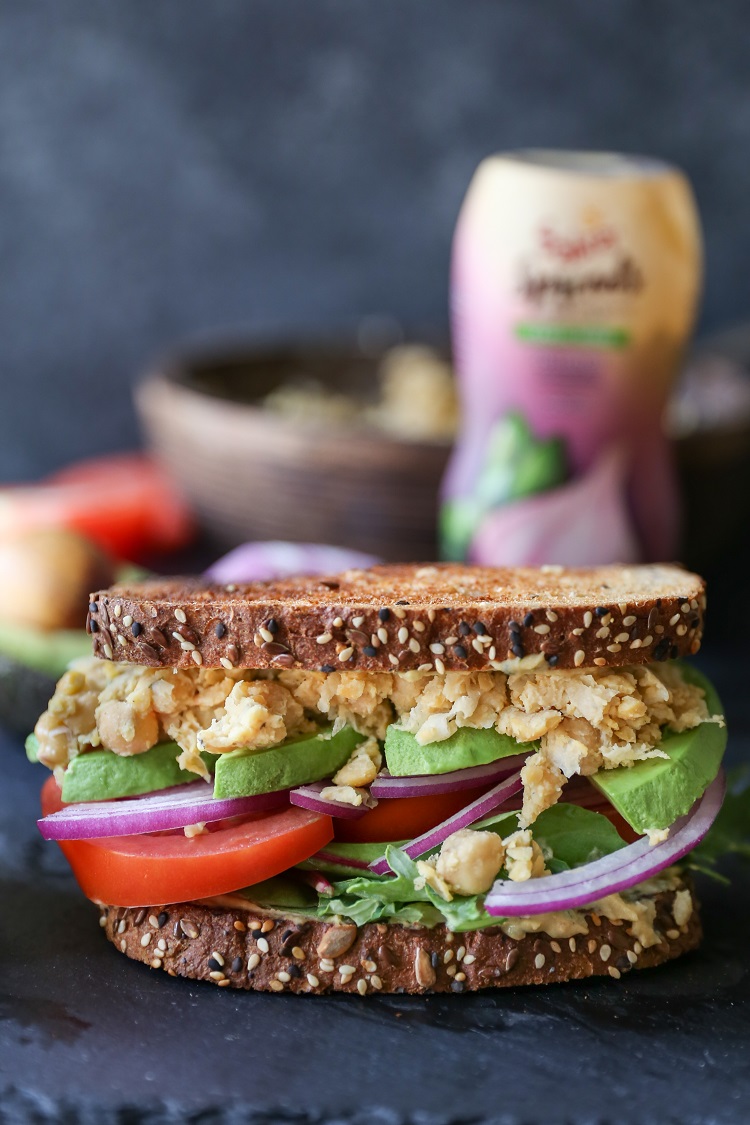 Hummus Mashed Chickpea Sandwiches | TheRoastedRoot.net #healthy #glutenfree #lunch #vegan #vegetarian