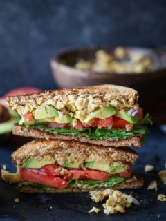 Hummus Mashed Chickpea Sandwiches | TheRoastedRoot.net #healthy #glutenfree #lunch #vegan #vegetarian