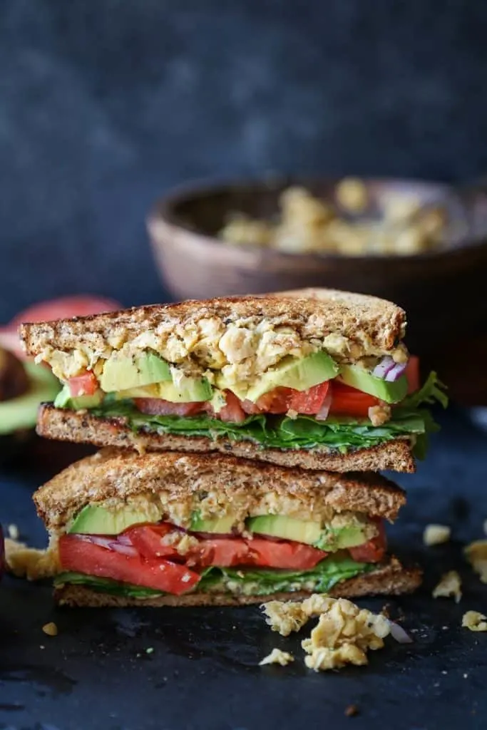 Hummus Mashed Chickpea Sandwiches | TheRoastedRoot.net #healthy #glutenfree #lunch #vegan #vegetarian