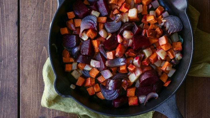 Oven-Roasted Root Vegetables - a superfood nutritious side dish that requires very little effort to make! | TheRoastedRoot.net #healthy #recipe #sidedish #rootvegetables #vegan