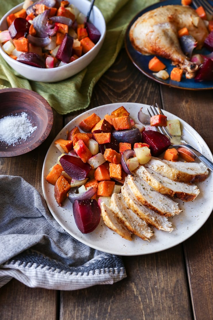 Oven-Roasted Root Vegetables - a superfood nutritious side dish that requires very little effort to make! | TheRoastedRoot.net #healthy #recipe #sidedish #rootvegetables #vegan