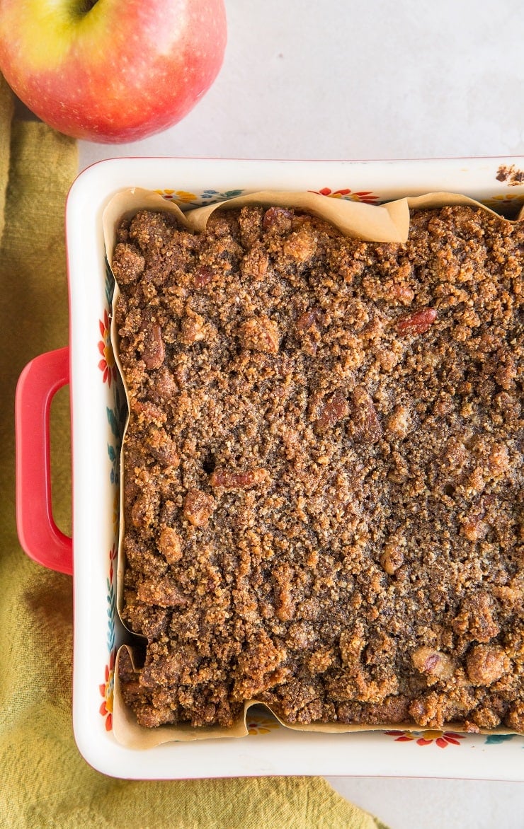 Grain-Free Paleo Apple Coffee Cake made with almond flour, pure maple syrup, and coconut oil. An easy, healthy coffee cake recipe