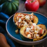 Pear, Apple, Walnut Stuffed Acorn Squash | TheRoastedRoot.net #healthy #recipe #sidedish #holiday #fall #glutenfree #paleo