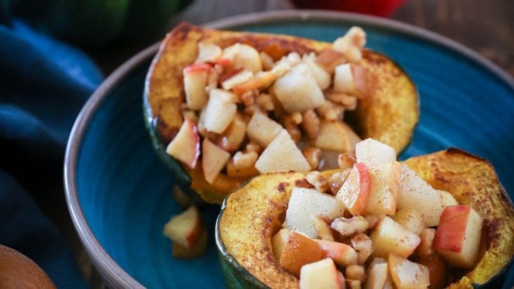 Pear, Apple, Walnut Stuffed Acorn Squash | TheRoastedRoot.net #healthy #recipe #sidedish #holiday #fall #glutenfree #paleo