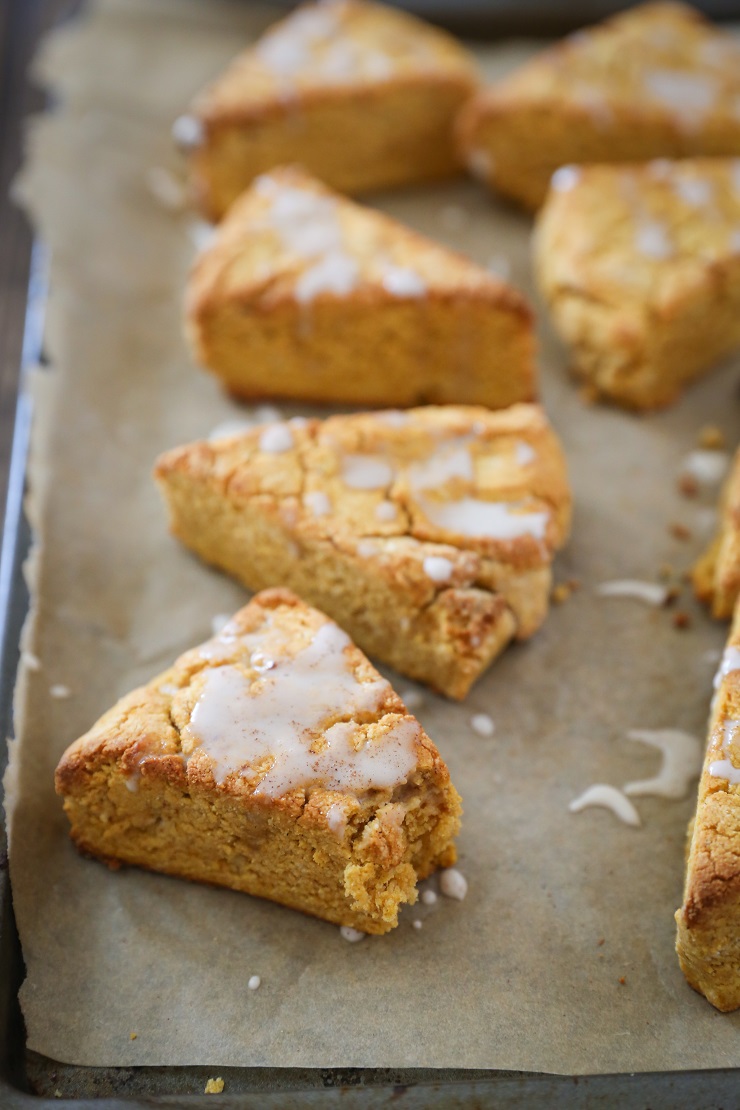 Vegan Pumpkin Scones with Coffee Glaze - gluten-free and refined sugar-free | TheRoastedRoot.net #glutenfree #vegan #healthy #breakfast