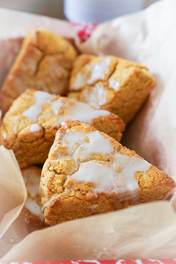 Vegan Pumpkin Scones with Coffee Glaze - gluten-free and refined sugar-free | TheRoastedRoot.net #glutenfree #vegan #healthy #breakfast