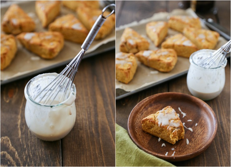 Vegan Pumpkin Scones with Coffee Glaze - gluten-free and refined sugar-free | TheRoastedRoot.net #glutenfree #vegan #healthy #breakfast