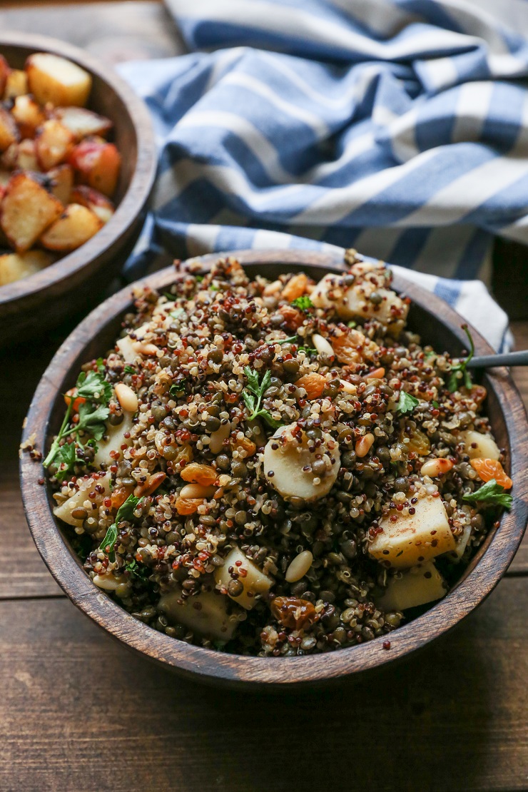 HEALTHY HOLIDAY SIDE DISHES Indian-Spiced Lentil and Quinoa Stuffing | TheRoastedRoot.net @PacificFoods #glutenfree #healthy #holiday #sidedish