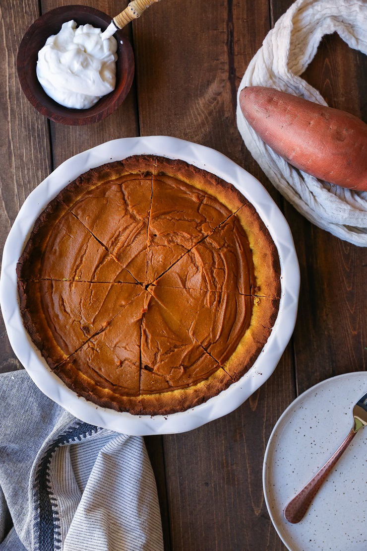 Chai-Spiced Vegan Sweet Potato Pie | TheRoastedRoot.net a healthy, gluten-free, paleo-friendly holiday dessert #paleo #primal #vegan #dairyfree