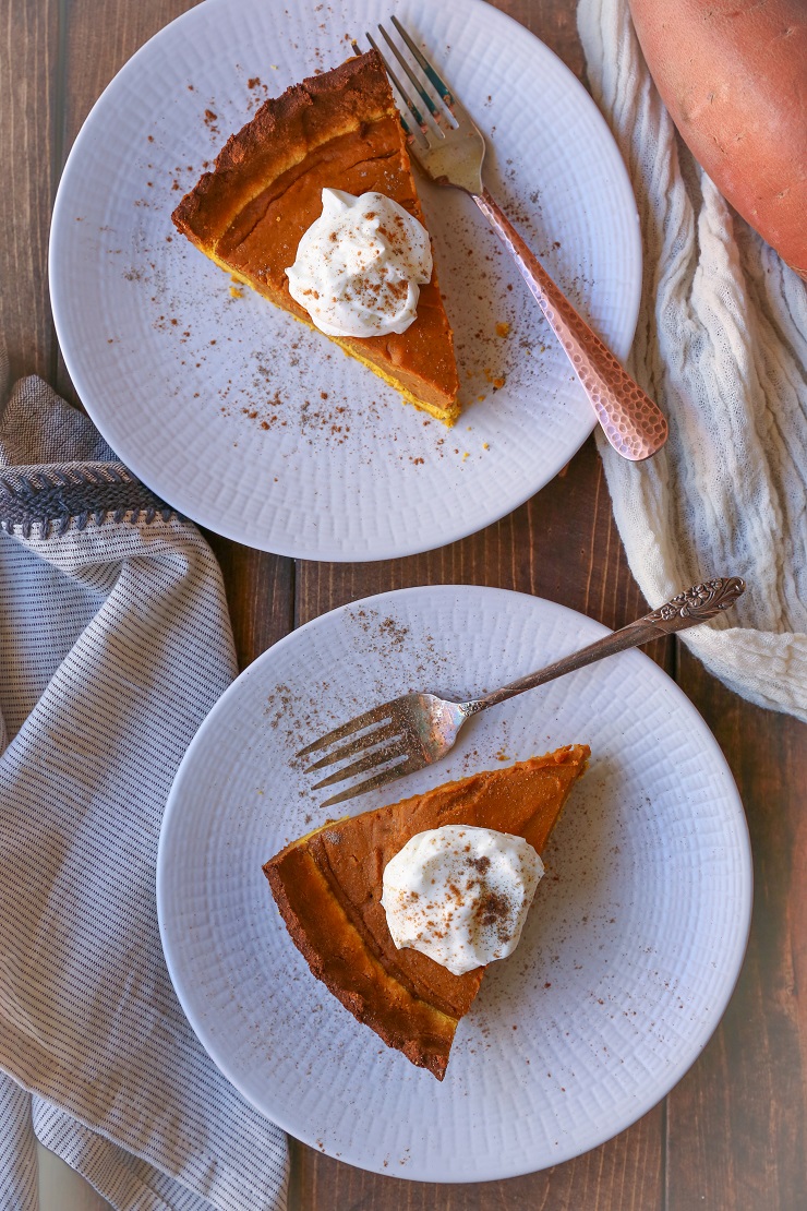 Chai-Spiced Vegan Sweet Potato Pie | TheRoastedRoot.net a healthy, gluten-free, paleo-friendly holiday dessert #paleo #primal #vegan #dairyfree