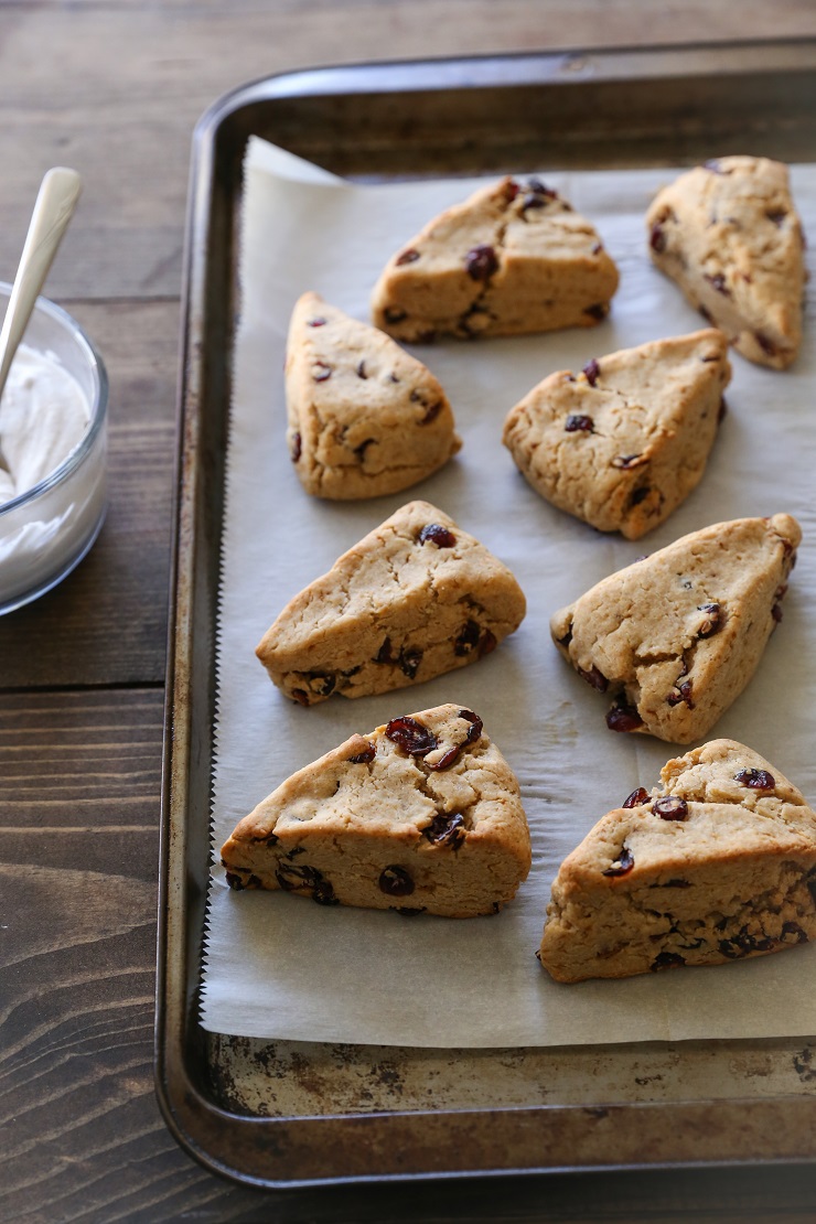 Gluten-Free Cranberry Scones with Chai Glaze - naturally sweetened and lightened up! | TheRoastedRoot.net #healthy #breakfast #brunch #holiday 