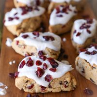Gluten-Free Cranberry Scones with Chai Glaze - naturally sweetened and lightened up! | TheRoastedRoot.net #healthy #breakfast #brunch #holiday