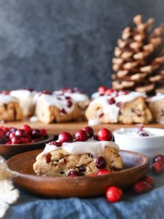 Gluten-Free Cranberry Scones with Chai Glaze - naturally sweetened and lightened up! | TheRoastedRoot.net #healthy #breakfast #brunch #holiday