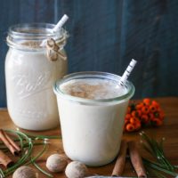 Dairy-Free Paleo Eggnog | TheRoastedRoot.net - made with coconut milk, almond milk, maple syrup, and coconut sugar for a refined sugar-free holiday treat #drink #recipe