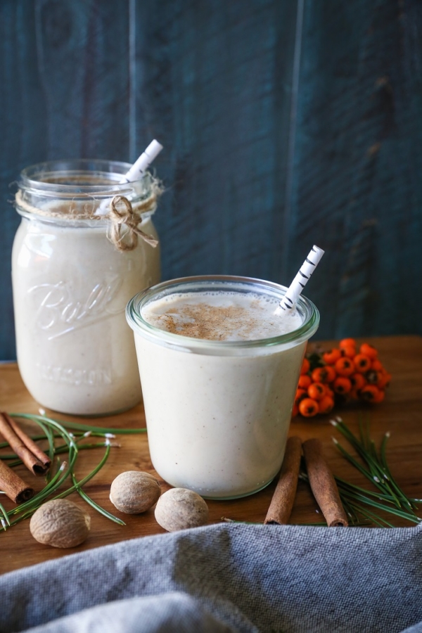 Dairy-Free Paleo Eggnog | TheRoastedRoot.net - made with coconut milk, almond milk, maple syrup, and coconut sugar for a refined sugar-free holiday treat #drink #recipe