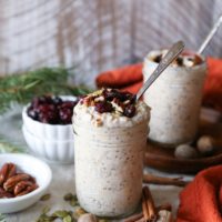 Eggnog Overnight Oatmeal - dairy-free, refined sugar-free, gluten-free, and healthy | TheRoastedRoot.net #breakfast #recipe #brunch #holiday #christmas