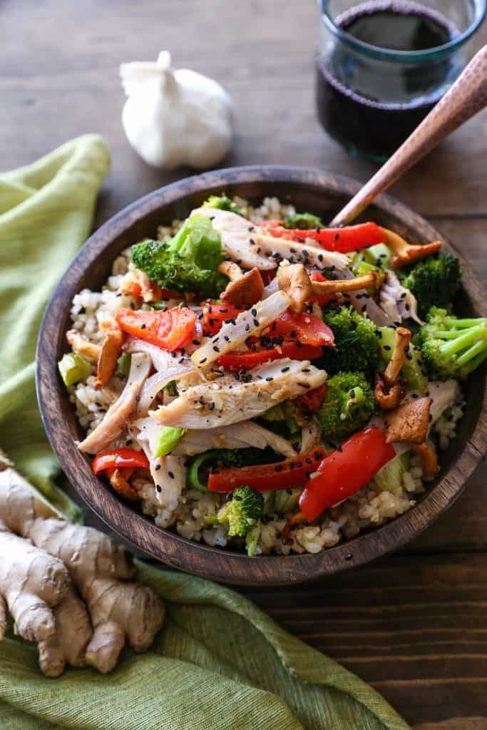 Leftover Turkey Stir Fry - a quick dinner recipe with only a few ingredients required | TheRoastedRoot.net #healthy #recipe #dinner