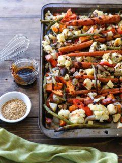 Roasted Vegetables with Asian Honey Ginger Glaze | TheRoastedRoot.net #healthy #vegetarian #recipe