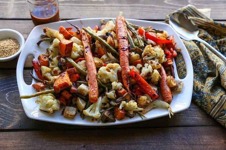 Roasted Vegetables with Asian Garlic-Ginger Glaze | TheRoastedRoot.net #healthy #vegetarian #recipe #vegan