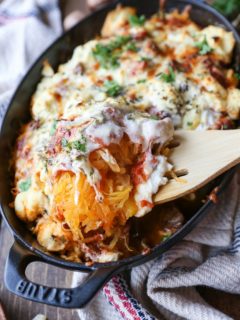 Mushroom Bolognese Spaghetti Squash Casserole - a comforting vegetarian meal | TheRoastedRoot.net #glutenfree #recipe #dinner