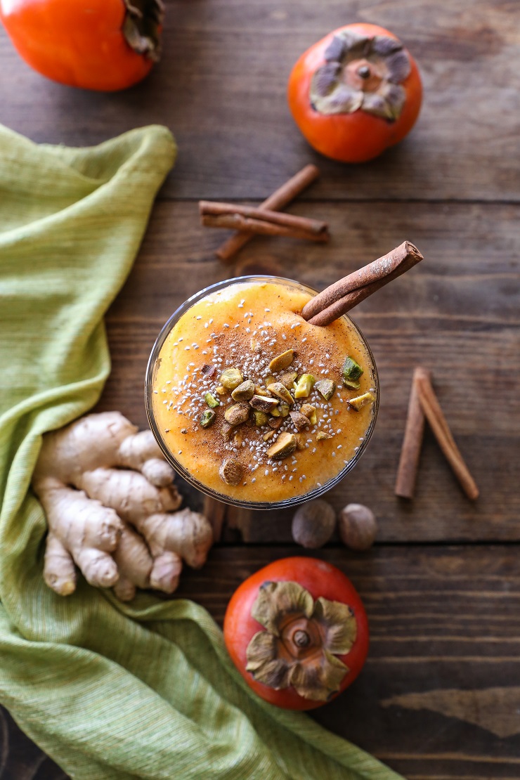 Chai-Spiced Persimmon Smoothie | TheRoastedRoot.net #healthy #drink #recipe #breakfast #vegan