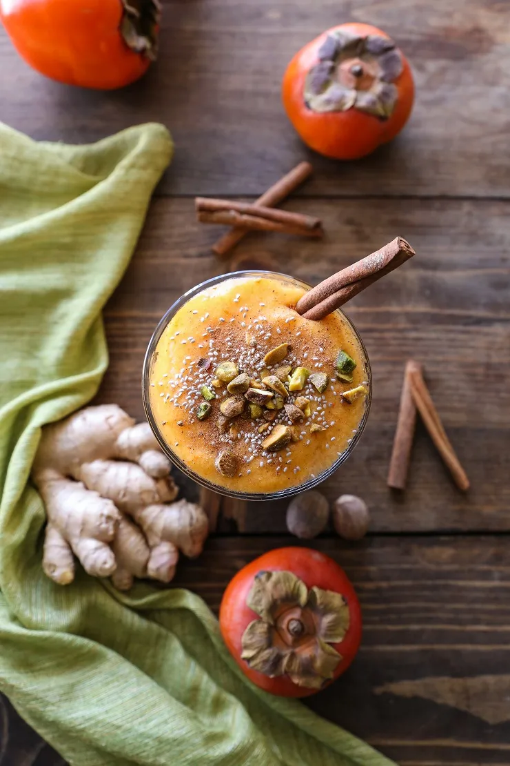 Chai-Spiced Persimmon Smoothie | TheRoastedRoot.net #healthy #drink #recipe #breakfast #vegan