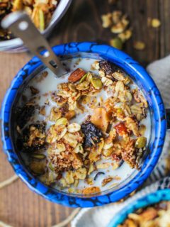 Cherry Maple Almond Granola - a healthful heart-healthy gluten-free and vegan breakfast | TheRoastedRoot.net #recipe #healthy #glutenfree