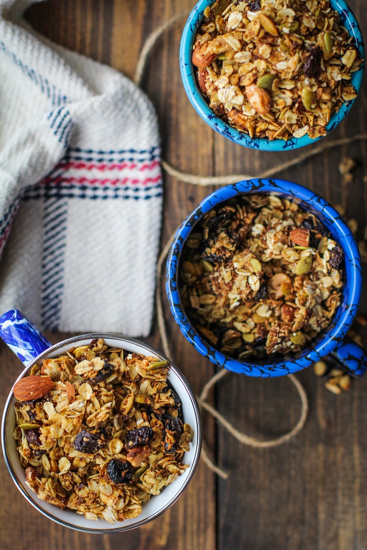 Cherry Maple Almond Granola - a healthful heart-healthy gluten-free and vegan breakfast | TheRoastedRoot.net #recipe #healthy #glutenfree