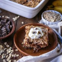 Chocolate Chip Banana Bread Baked Oatmeal | TheRoastedRoot.net #healthy #glutenfree #breakfast #recipe