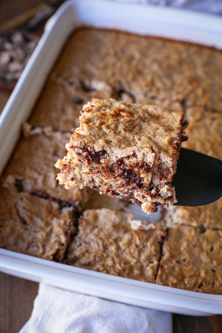 Chocolate Chip Banana Bread Baked Oatmeal | TheRoastedRoot.net #healthy #glutenfree #breakfast #recipe