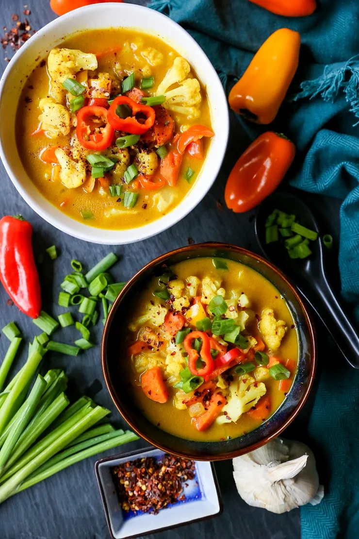 Coconut Curry Vegetable Soup - dairy-free, gluten free, paleo, whole30 | TheRoastedRoot.net #recipe #dinner #paleo #vegan #vegetarian
