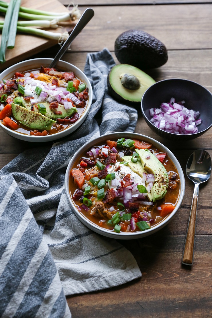 Loaded Turkey Chili | TheRoastedRoot.net #healthy #glutenfree #slowcooker