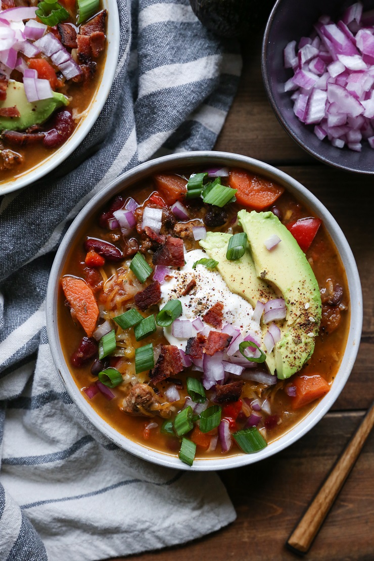 Loaded Turkey Chili | TheRoastedRoot.net #healthy #glutenfree #slowcooker