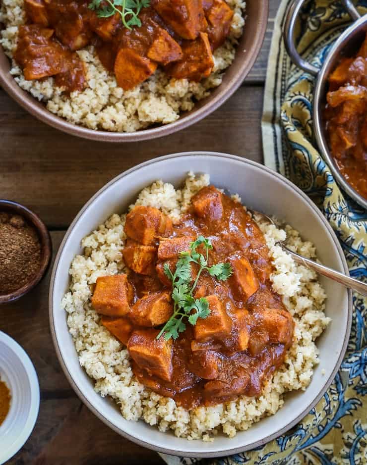 Paleo Butter Chicken - keto, low-carb Indian Butter Chicken with cauliflower rice is a healthy, satisfying meal!