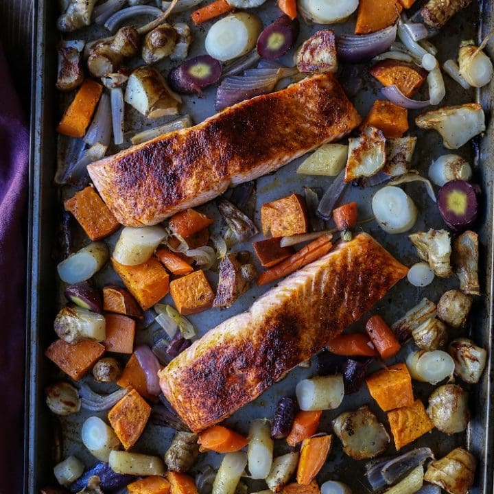 Sheet Pan Salmon and Root Vegetables