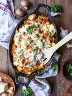 Three Cheese Mushroom Bolognese Spaghetti Squash Casserole - a comforting vegetarian meal | TheRoastedRoot.net #glutenfree #recipe #dinner