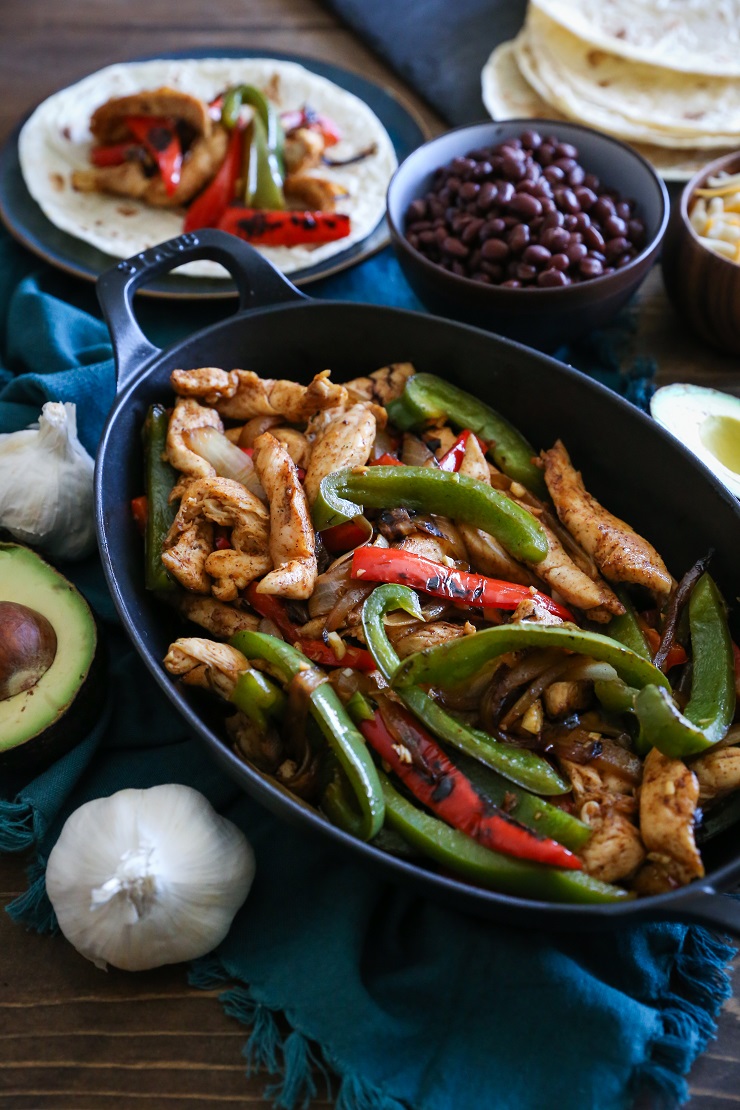 30-Minute Chicken Fajitas - a low-fuss healthful meal | TheRoastedRoot.net #dinner #recipe #paleo