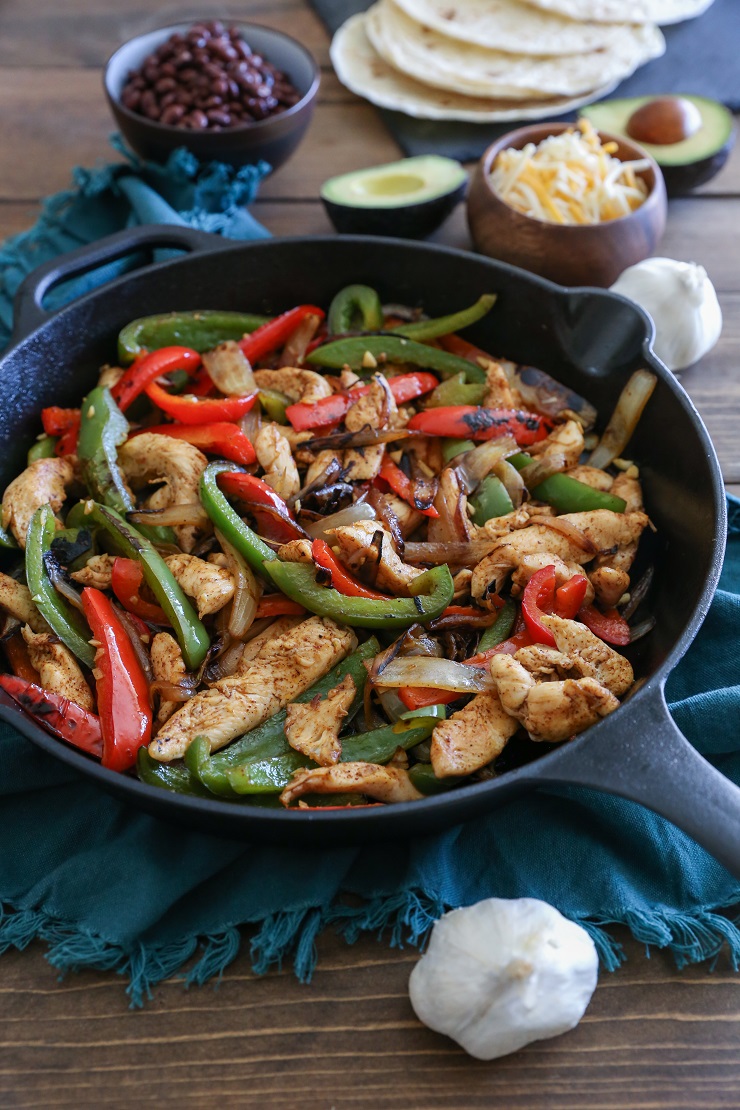 30-Minute Chicken Fajitas - a low-fuss healthful meal | TheRoastedRoot.net #dinner #recipe #paleo