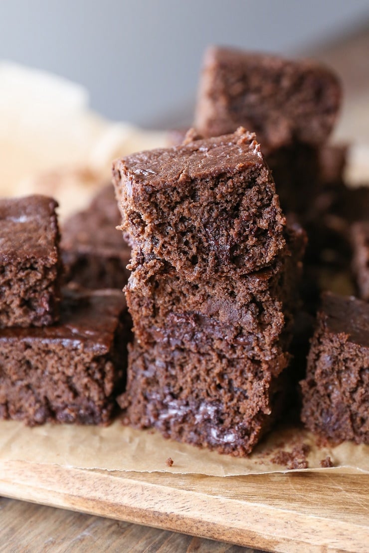 DOUBLE CHOCOLATE CHICKPEA OR BLACK BEAN BROWNIES Double Chocolate Chickpea (Or Black Bean) Brownies! - a healthy flourless gluten free dessert | TheRoastedRoot.net#chocolate #recipe