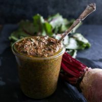 Beet Green Pesto - a superfood vegan sauce | TheRoastedRoot.net #healthy #recipe #vegan