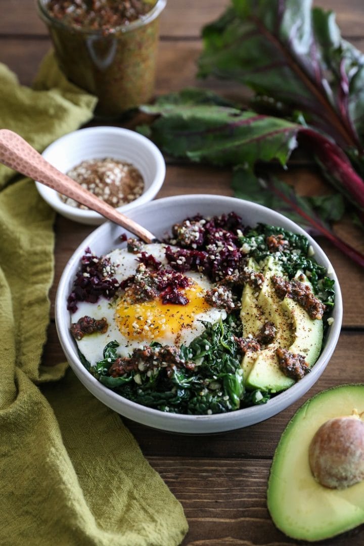 Beet Rice & Garlicky Kale Bowls with Beet Green Pesto The Roasted Root