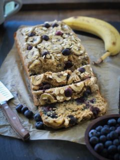 Blueberry Oatmeal Blender Banana Bread (Flourless) | TheRoastedRoot.net #glutenfree #healthy #recipe