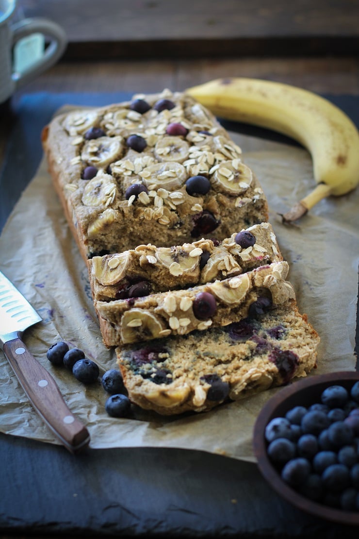Blueberry Oatmeal Blender Banana Bread (Flourless) | TheRoastedRoot.net #glutenfree #healthy #recipe