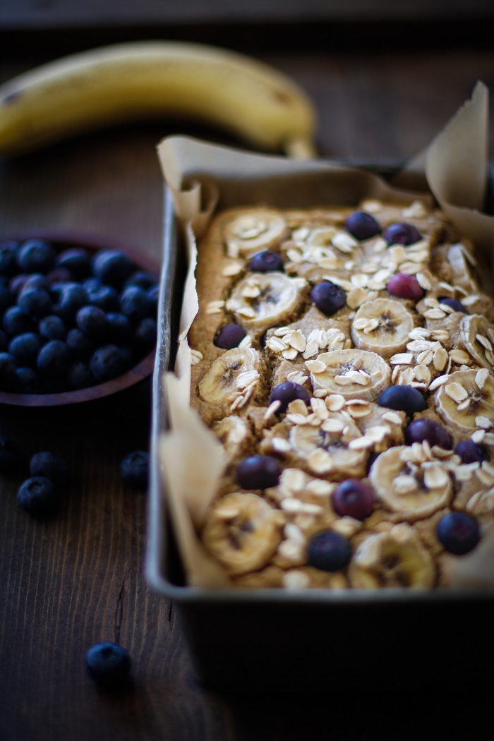 Blueberry Oatmeal Blender Banana Bread (Flourless) | TheRoastedRoot.net #glutenfree #healthy #recipe